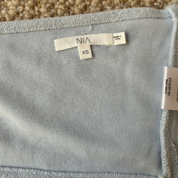 NWOT NIA Terrycloth Women’s Scarf Crop Tie Top in Sky Blue - Size XS - Picture 7 of 11